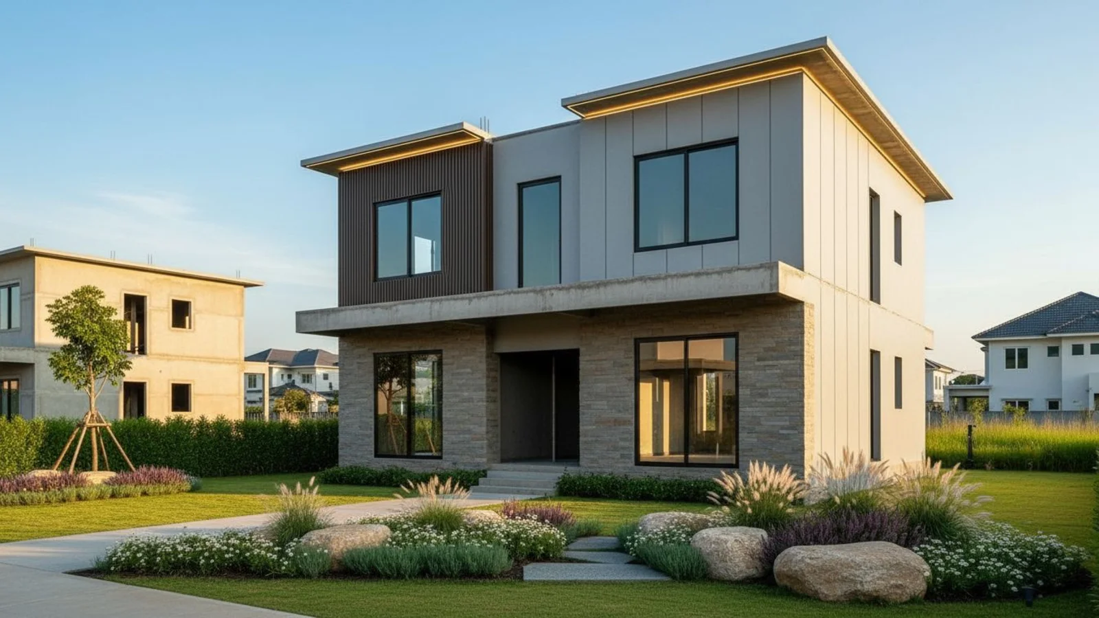 Material change from brick to stone